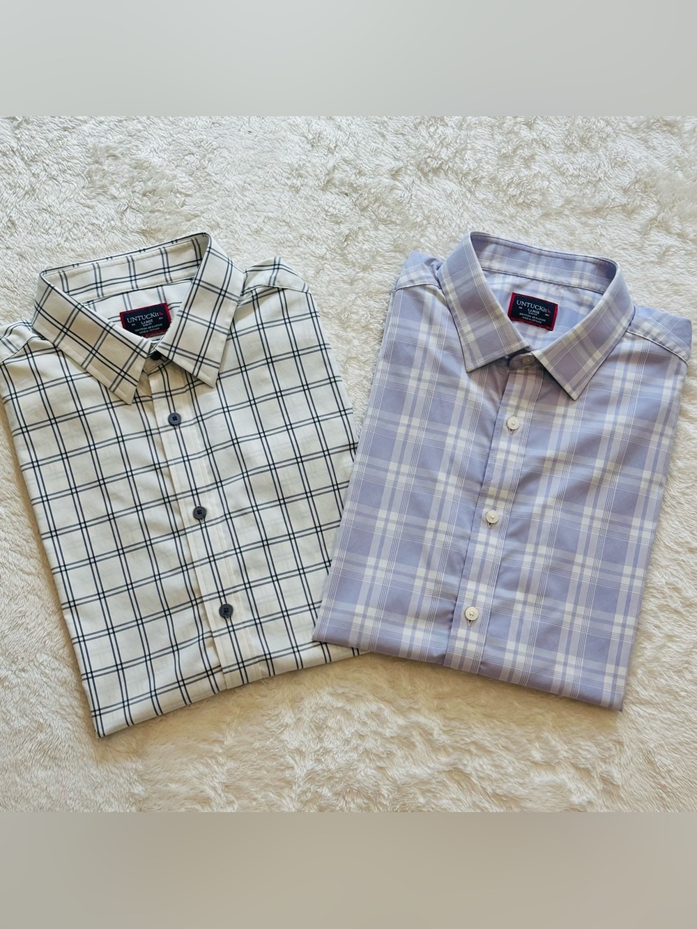 Lot of 2 UNTUCKit Men's Large Slim Fit Performance Shirts Plaid Button Down